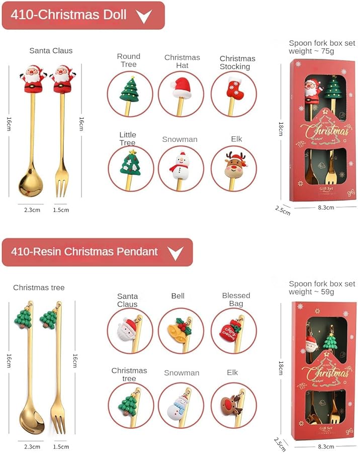 Stainless Steel Christmas Tree Santa Snowman Cake Dessert Forks Spoons Set 2 Pcs 304 L - Image 5